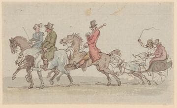 Three Figures on Horseback and Two in a Carriage