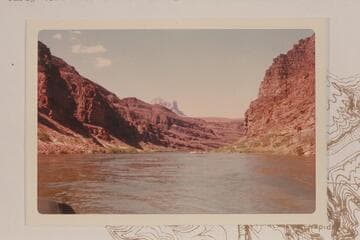 Up Grand Canyon from about Mile 74 1/2 showing the area where the "Emma Dean" was moored 1872, Aug. 28 at left bank and was photographed by Hillers