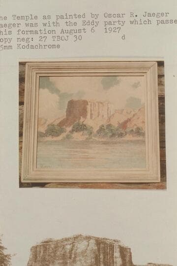 The Temple as painted by Oscar R. Jaeger.  Jaeger was with the Eddy party which passed this formation 1927, Aug. 06
