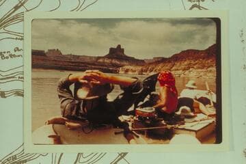 The Buttes of the Cross from about Mile 34 1/2 in Labyrinth Canyon when the Nevills party was using a small outboard in the very slow stretch of river