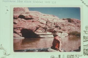 Dock Marston looks at the support structure of the Bennett Wheel, mile 135.5