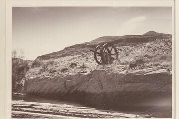 Mile 121.5.  Iron wheels on south bank