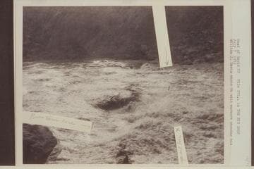 Head of Rapid 22, Mile 202.4 in the Big Drop.  Photo has markers showing Davis's run which ended in capsizing