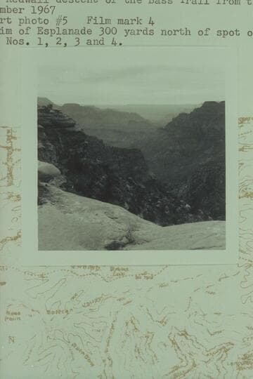 In the Redwall descent of the Bass Trail from the North Rim.  From rim of Esplanade 300 yards north of spot of camera in taking Nos. 1, 2, 3, and 4