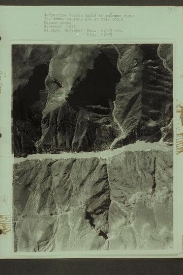 Serpentine Canyon Rapid at extreme right.  The cross canyons are at Mile 105.6