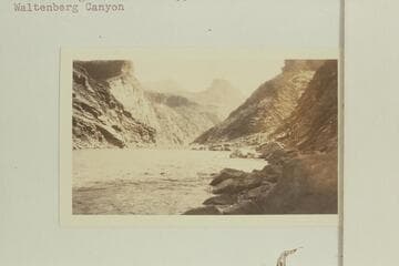 Up river from below Waltenberg Rapid.  The sun-lighted wall at upper left is above the mouth of Waltenberg Canyon