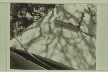Inscription on wreck of Loper's boat near Mile 41 in Marble Canyon