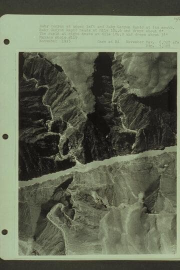 Ruby Canyon at upper left and Ruby Canyon Rapid at its mouth.  Ruby Canyon Rapid heads at Mile 104.6 and drops about 8'
