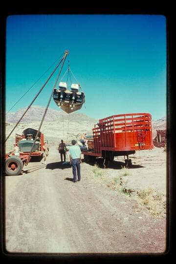 Unloading boats; Lees Ferry