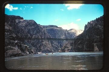 Camera boat at suspension bridge