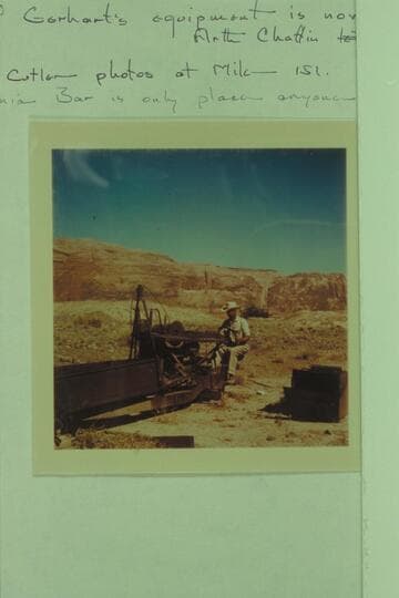 Ore car on California Bar, Frank Wright sits in the seat