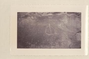 Mile 113 1/4, Glen Canyon.  Inscription across river from mouth of Lake Canyon, ruins above