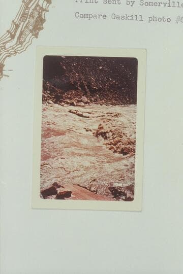 Allan boloney in the upper drop of Rapid No. 22.  Approximate gauge:  55,900 cfs.  Print sent by Somerville.  Compare Gaskill photo #6 of 5 27 60