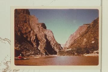 At Zoroaster Canyon.  Les Jones and his oar-powered aluminum boat at left