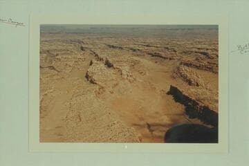 Down Red Lake Canyon to its junction with Butler Canyon.  Upper Red Lake Canyon is at the right margin.  Twin Canyon is at left.  Cyclone Canyon cuts a slot at the right of Red Lake Canyon