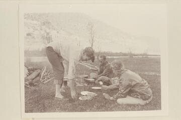 First camp on the Dolores River run.  Left bank below McFie.  Left to right:  Becky and Pres Walker, Margaret Marston