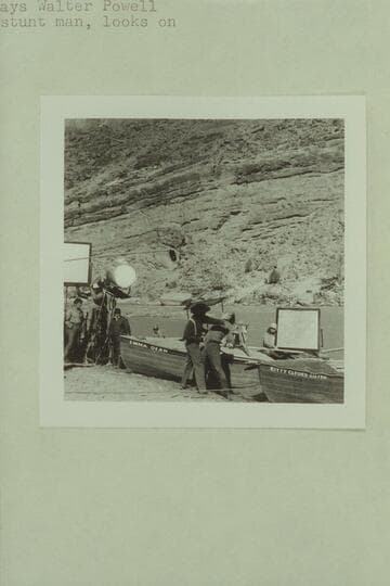 Major Powell knocks out his brother, Walter Powell.  Action in "The Colorado River Story."  Filmed by Disney near Moab.  John Beal plays Major Powell.  Jim Drury plays Walter Powell.  Dave Sharp, stunt man, looks on