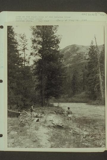 Camp on right bank of the Dolores River.  Becky and Pres Walker