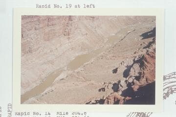 Cataract Canyon, Mile 203.2 to 204.5.  Rapid No. 19 at left