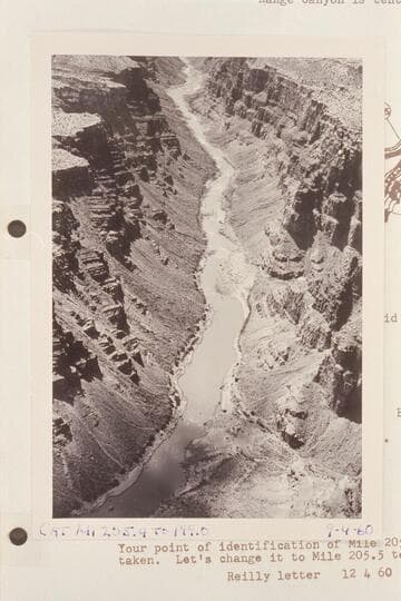 Down Cataract Canyon from Mile 205.5 to 202.5.  The outlet of Wide Valley is at bottom; Range Canyon is center.  Overlaps with Reilly photo of 9 4 60 showing Mile 205-6
