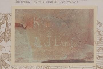 Inscriptions near steps at top of trail to Spanish Bottom