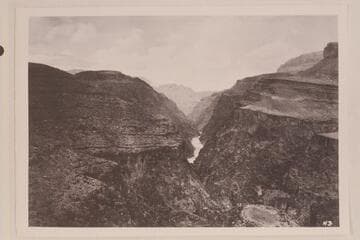 Looking down upper Granite Gorge to Sockdologer Rapid from cliff above Mineral Creek.  Photo No. H3 in Lint album