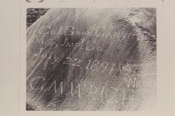 Best Expedition inscription at Mile 204 1/2, right bank.  Part of print sent by Reilly 1960, May 24.  Photo with camera of Lee Howland, 1959