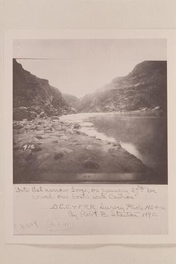 Start of the Pre-Cambrian section in Grand Canyon below Hance Rapid.  Approximately Mile 77.  Stanton caption