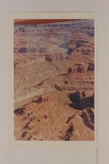The Colorado River in the area of The Loop.  The low nect at lower left is Mile 5.  The side canyon at lower right is Mile 5.3.  The other side of the next is Mile 8.  The saddle at upper right is between Miles 7.1 and 11.3