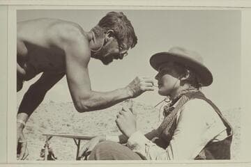 Frank LaRue making up Buzz Belknap for role in "The Colorado River Story," Gods Pocket.  Marston-Disney cruise