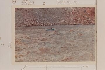 Harris-Brennan boat between Rapids 22 and 23.  The detail of talus at upper left appears in 64-4-1 CTCN 202-24