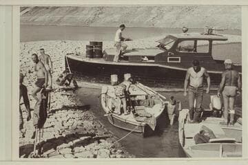 The muddy mooring in Gods Pocket on  Lake Mead at end of Grand Canyon traverse