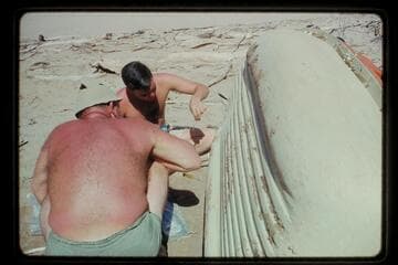 Repairs at camp, Mile 209.6, right bank