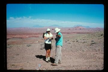 Dot and Harry at top of road, Halls Creek, left bank