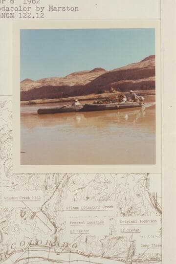 Harry Aleson's combination of three 10-man inflated boats landing at the lower end of the bar where the dredge was assembled