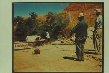 Dock Marston and Ballard Atherton at Lees Ferry.  Art Greene's boat in background