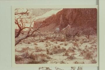 Ruin of cabin at McCormick Mine at Palisade Creek.  The mine dumps show in background