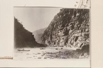Four boats of the Galloway-Stone party near the lower end of the Canyon of Lodore, about Mile 228.  An apparent set-up for a picture