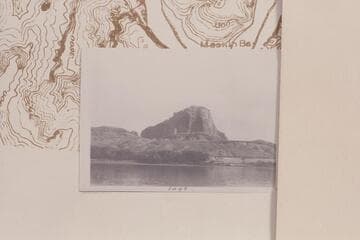 Butte at left bank from Mile 48.  Morning