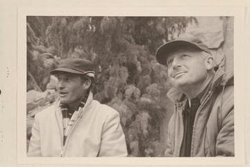 John Dutton, script master, and Jim Algar, Associate Producer, "Colorado River Story."  Near Moab.  Opposite Kings Bottom