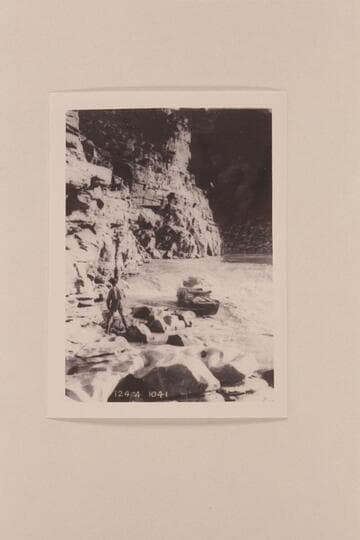 Lining Spencer Creek Rapid.  Galloway-Stone party