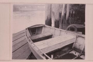 Bow detail of Buzz Holmstrom's boat, the "Julius", used for traverse of the Green and Colorado Rivers in 1937 and 1938.  The boat has been sold and altered for out board operation by removal of part of the deck and cutting off the stern