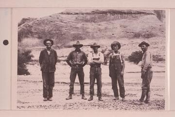 The San Juan Group the morning we started for Lees Ferry.  USGS survey of the San Juan River.  Christensen; Hyde; Blake; Loper; Trimble
