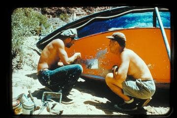 Larry Anderson, Pug Atherton repair boat