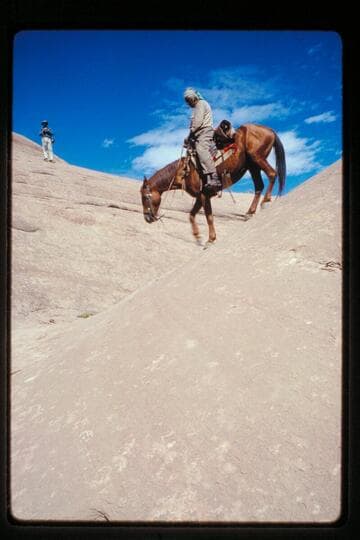 Sid Whiskers rides down into Moepitz Canyon