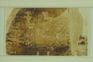 Inscriptions on boulder on flat at Mile 22 3/4, right bank