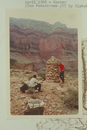 Explorers Monument on the Tonto up river from Royal Arch Creek.  Jorgen Visbak stands by the monument