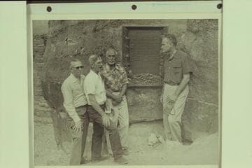 Dedication of the Nevills Memorial Plaque at Navajo Bridge.  Streater; Ben Avery; Masland; Goldwater in picture