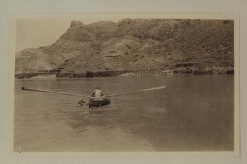 Emery Kolb in the canvas boat "Mojave" at Lees Ferry
