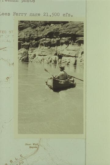 Emery Kolb in the "Mojave."  Above head of Sheerwall Rapid